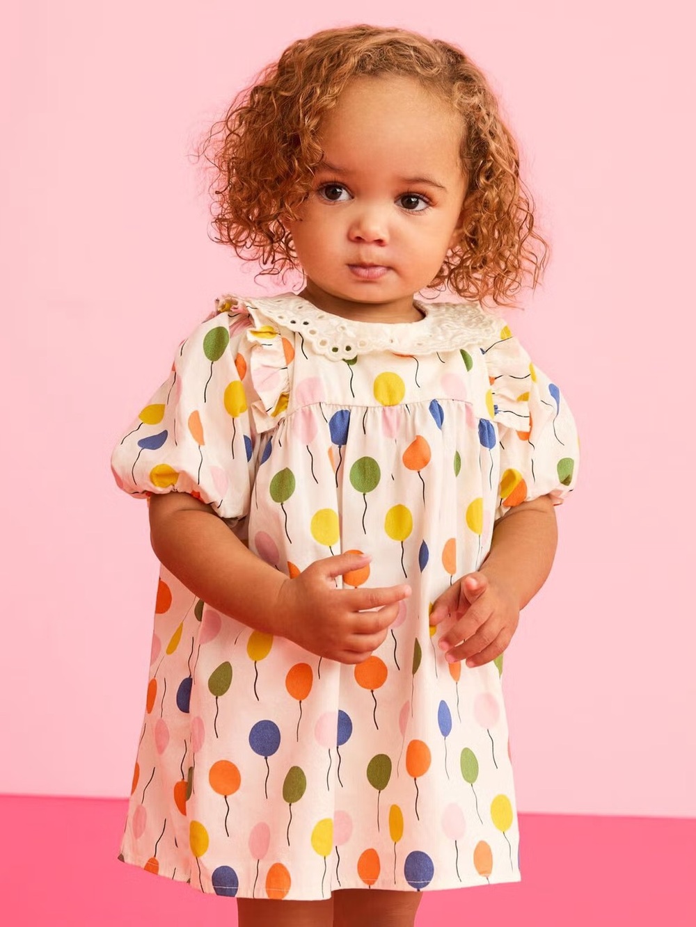 Hanna Andersson White Bubble Balloon Print Dress with Lace Collar
